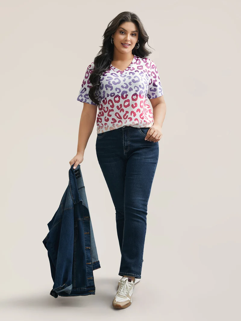 Multi-Color Print Stretchy T-Shirt