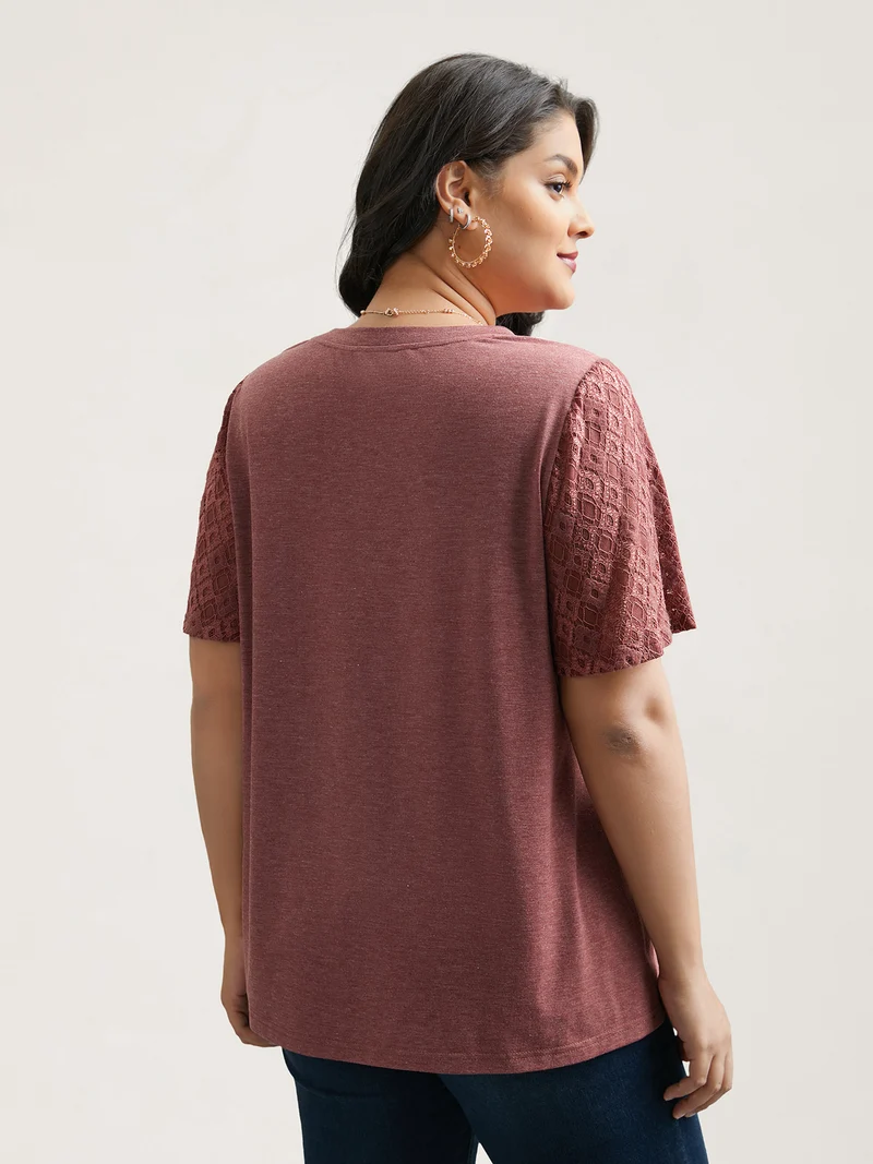 Stretchy Flared Lace Sleeves T-Shirt
