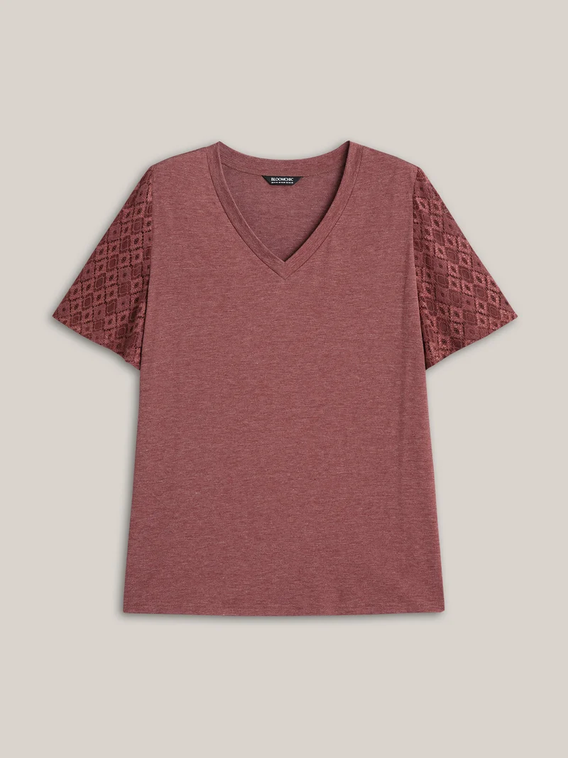 Stretchy Flared Lace Sleeves T-Shirt
