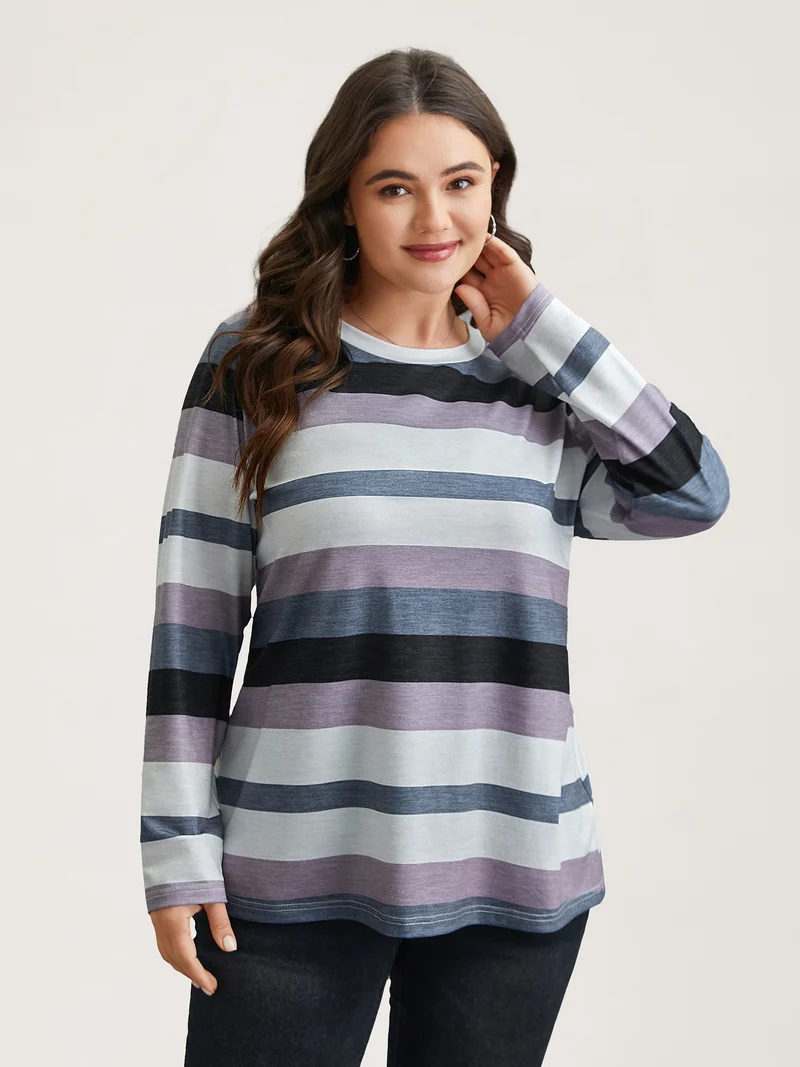 Multi-Color Stripes Stretchy T-Shirt