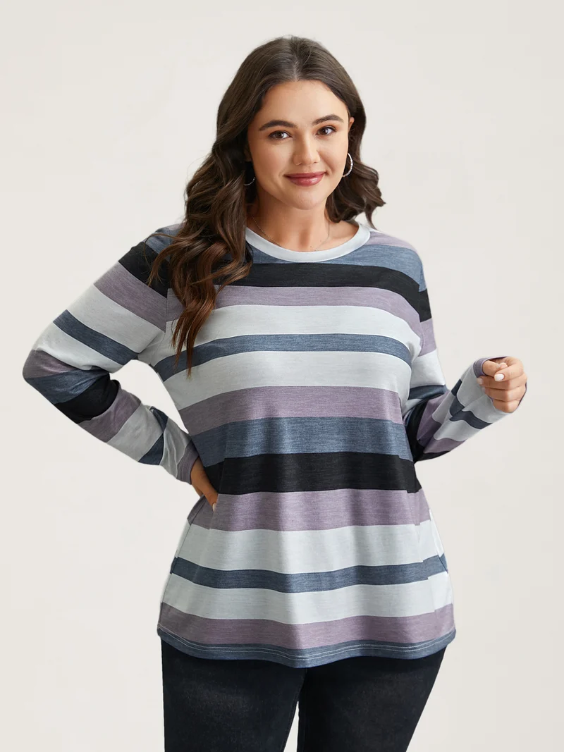 Multi-Color Stripes Stretchy T-Shirt