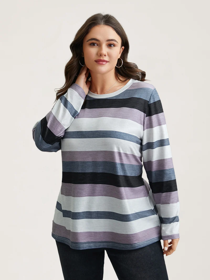 Multi-Color Stripes Stretchy T-Shirt