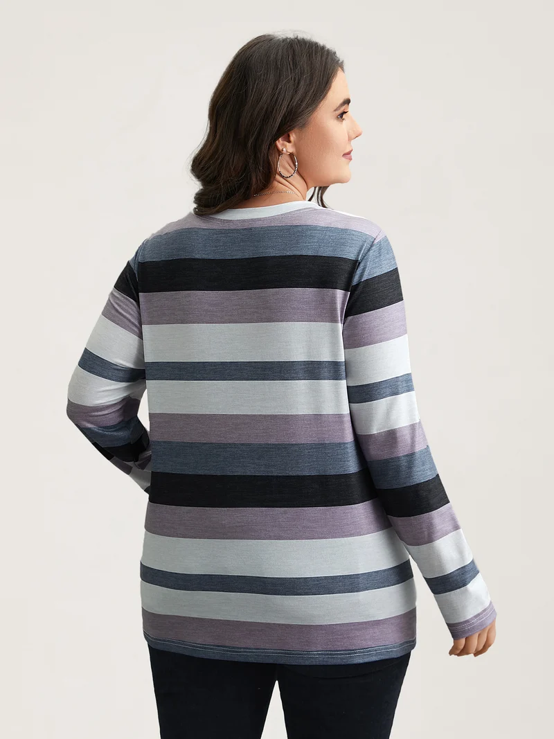Multi-Color Stripes Stretchy T-Shirt