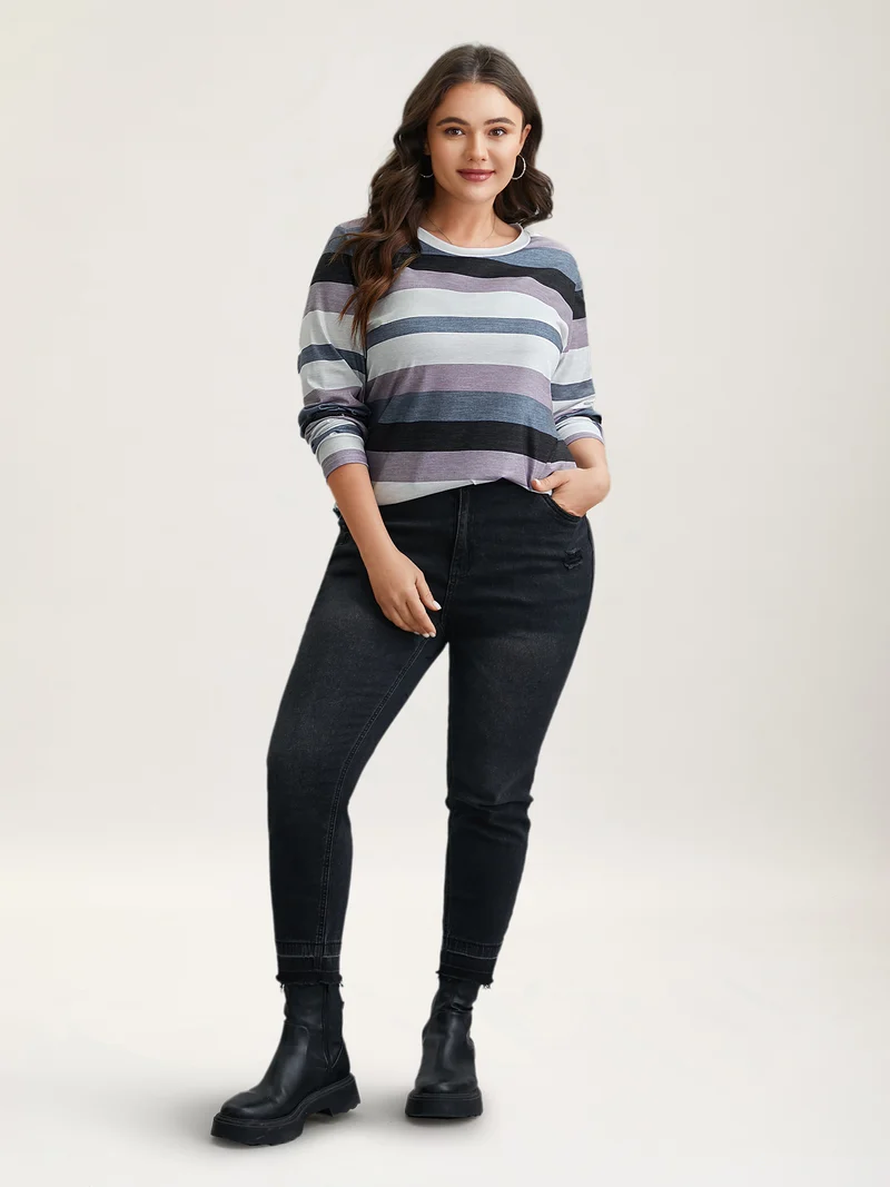 Multi-Color Stripes Stretchy T-Shirt