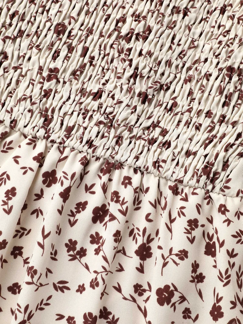 Stretchy-Waist Printed Pockets Midi Dress
