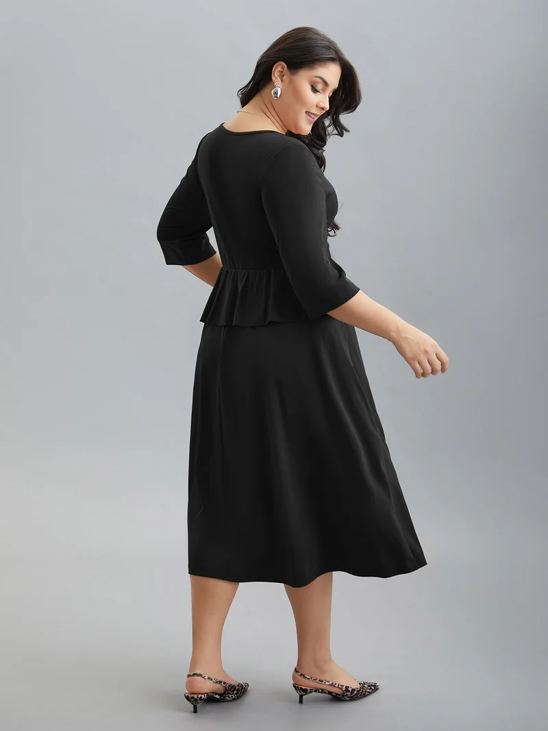 Ruffle Trim Button Front Midi Dress