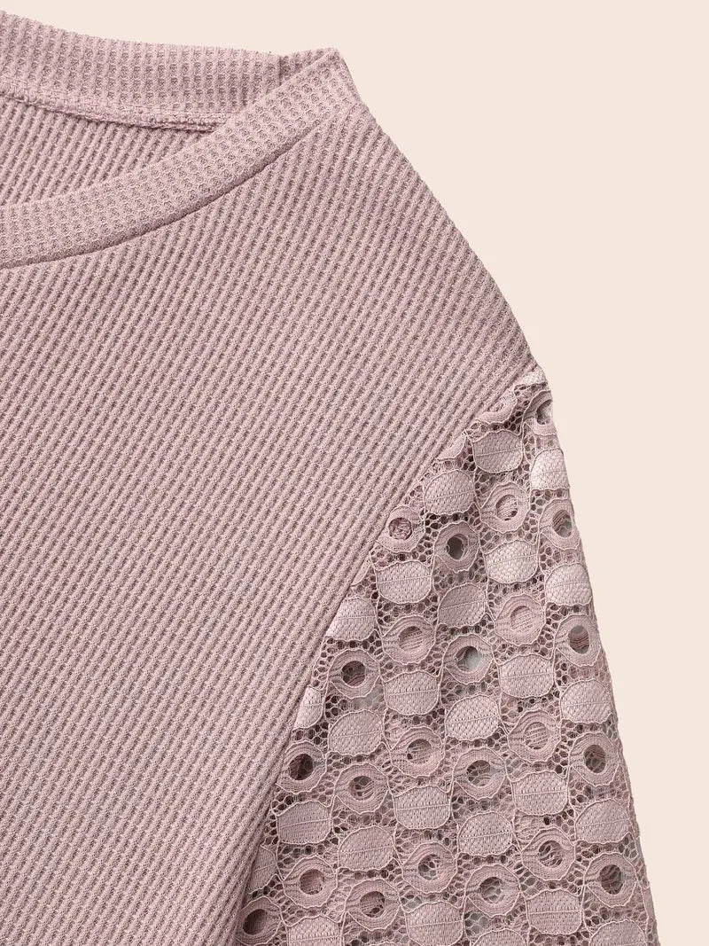 Textured Lace Spliced Stretchy T-Shirt