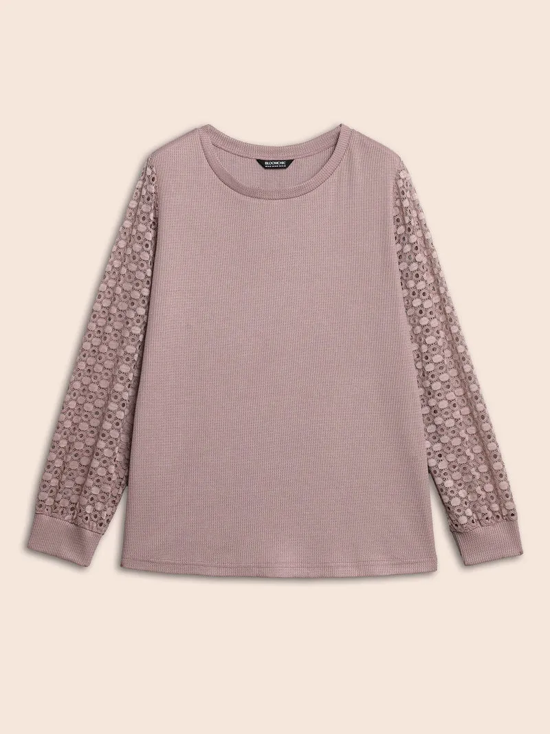 Textured Lace Spliced Stretchy T-Shirt