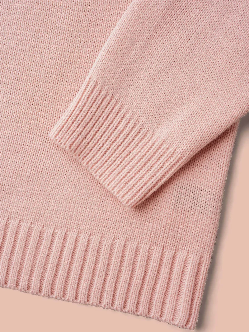 Round Neck Heart Jacquard Ribbed Pullover