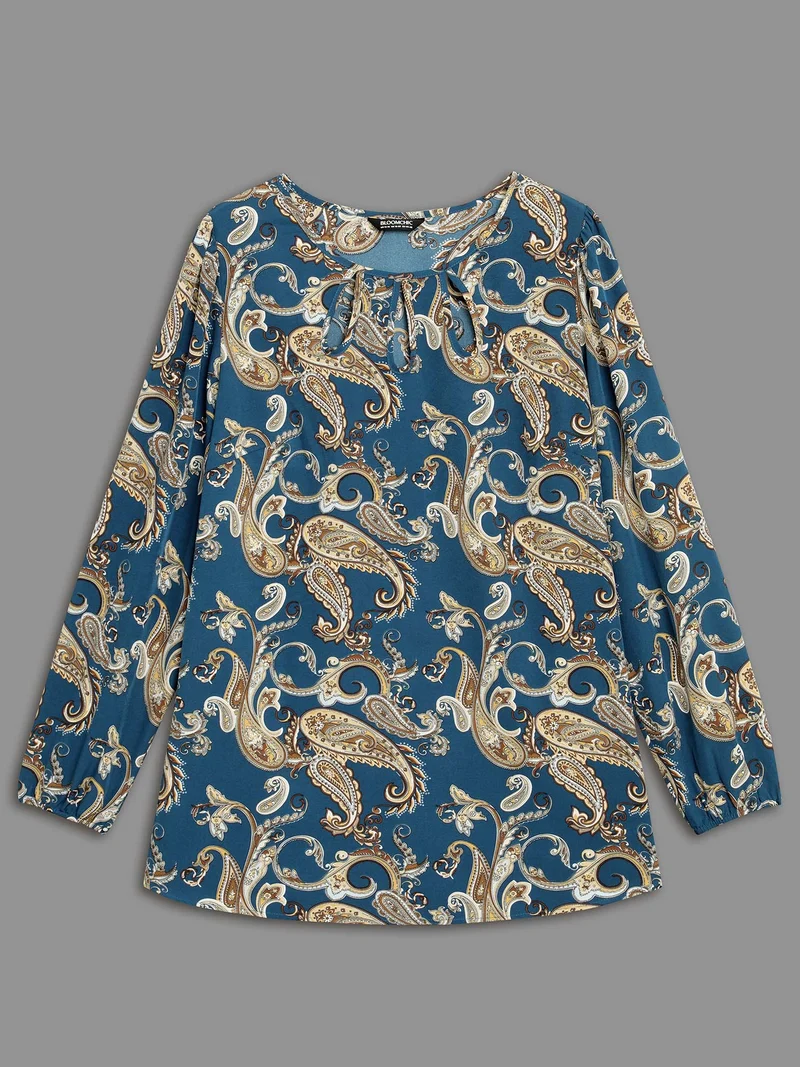 Round Neck Paisley Cut Out Blouse
