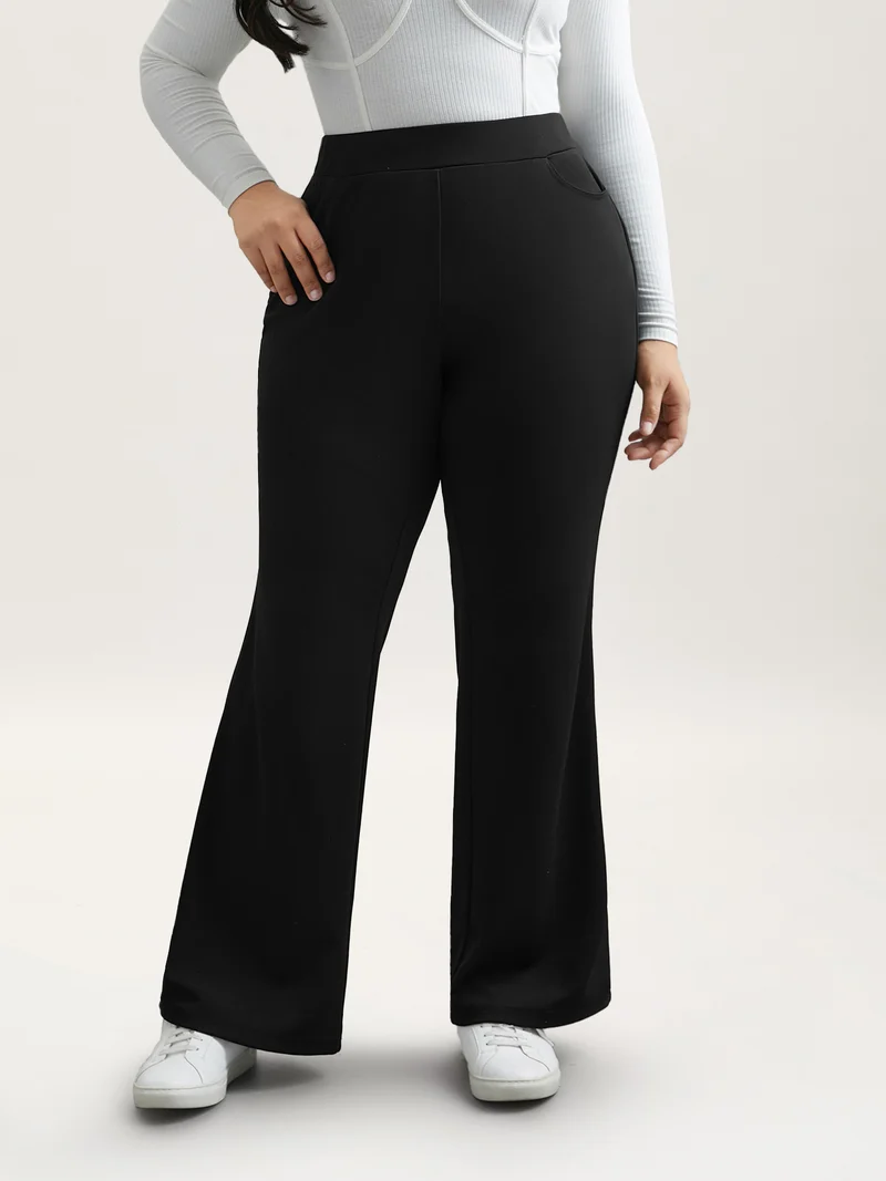 Stretchy Waist Pockets Flared Pants