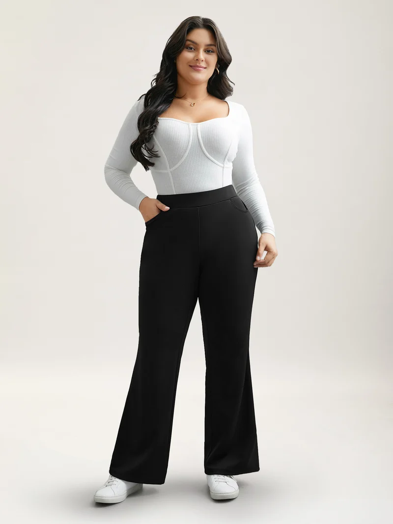 Stretchy Waist Pockets Flared Pants