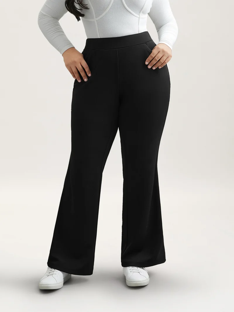 Stretchy Waist Pockets Flared Pants