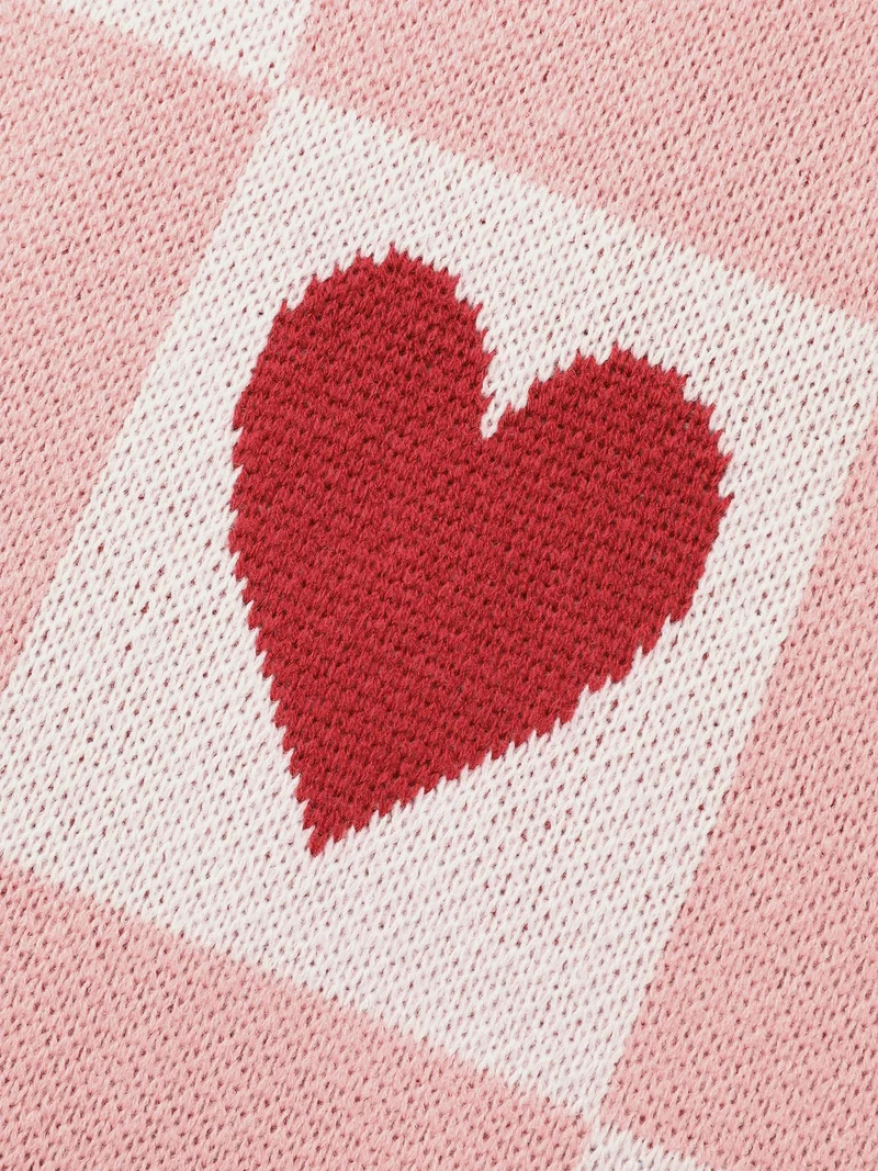 Checkered Hearts Jacquard Color-Contrast Pullover