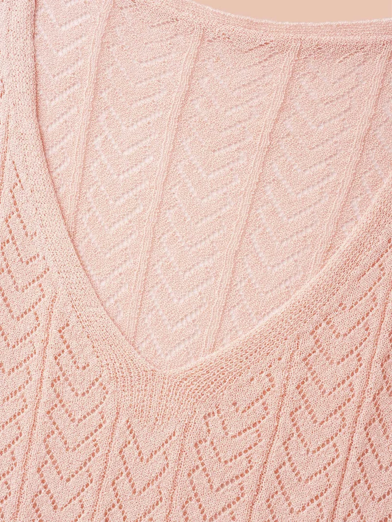 Plain Hollow Out Romantic Textured Pullover