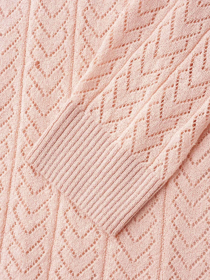 Plain Hollow Out Romantic Textured Pullover