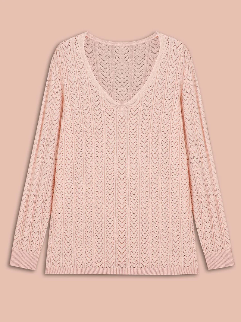 Plain Hollow Out Romantic Textured Pullover