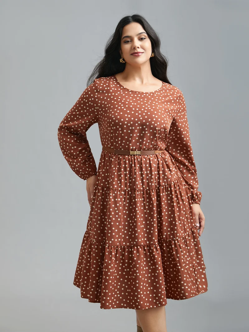 Polka Dot Waist-Cinched Tiered Dress