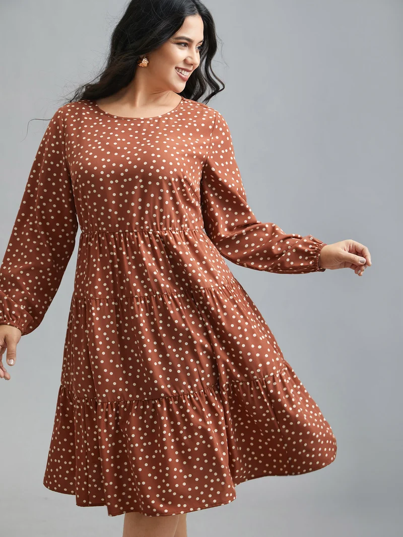Polka Dot Waist-Cinched Tiered Dress