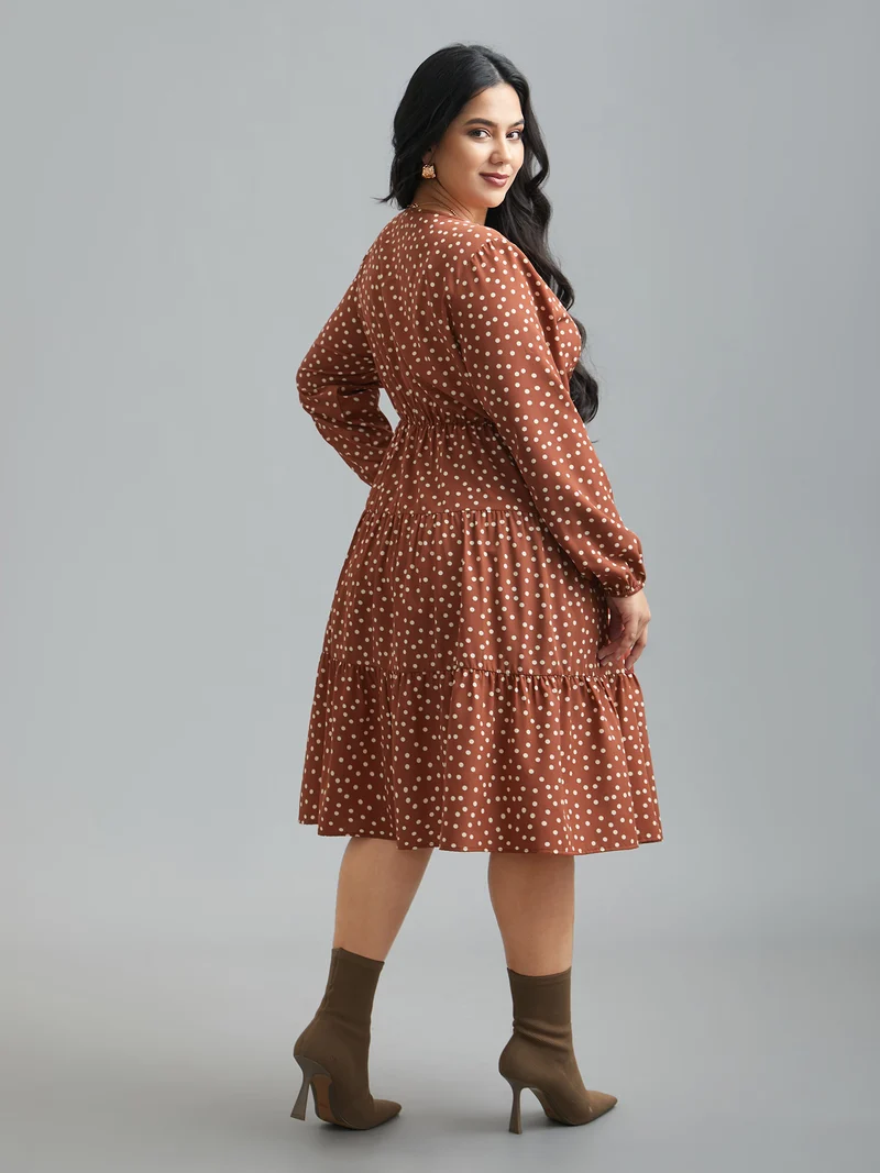 Polka Dot Waist-Cinched Tiered Dress