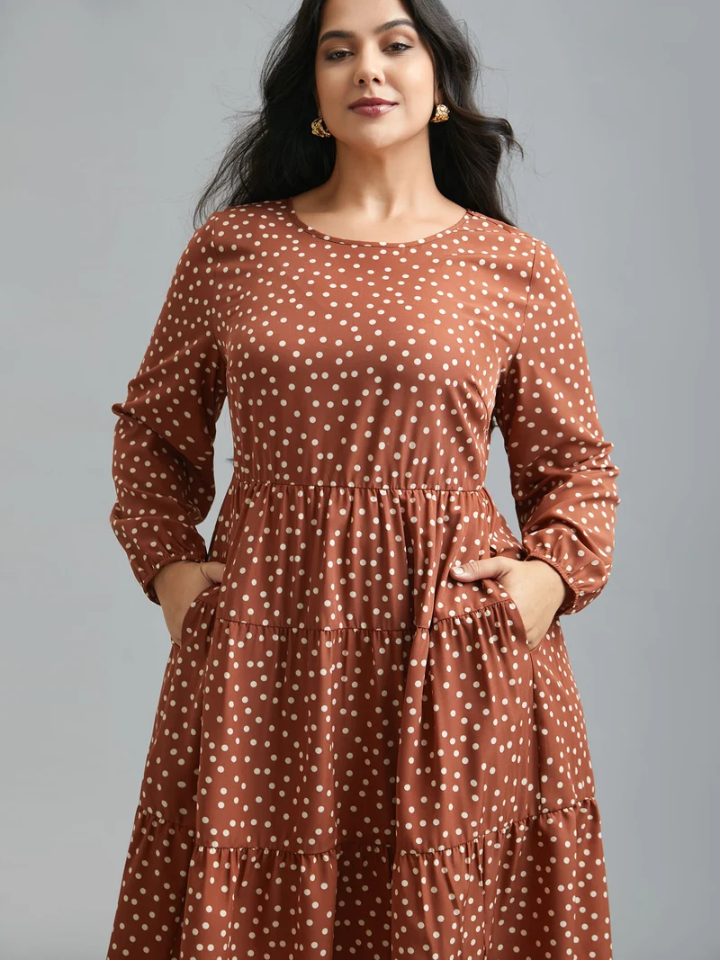Polka Dot Waist-Cinched Tiered Dress