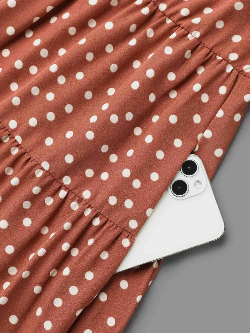 Polka Dot Waist-Cinched Tiered Dress