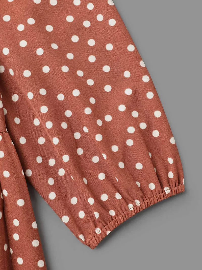 Polka Dot Waist-Cinched Tiered Dress