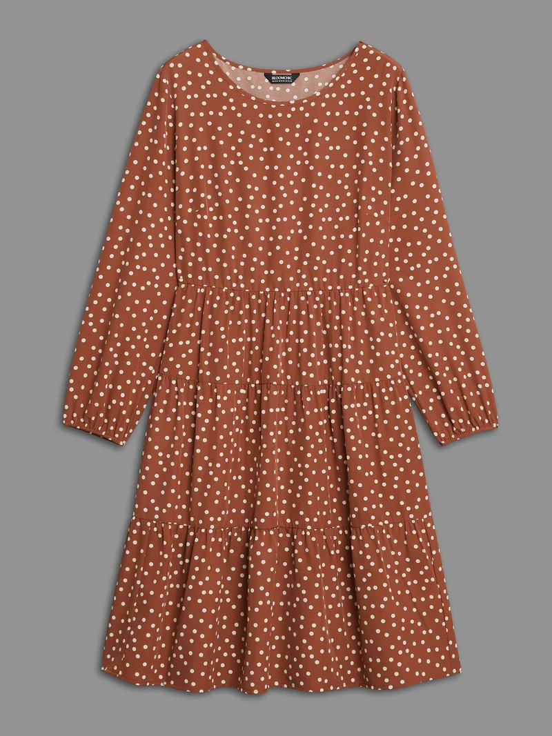 Polka Dot Waist-Cinched Tiered Dress