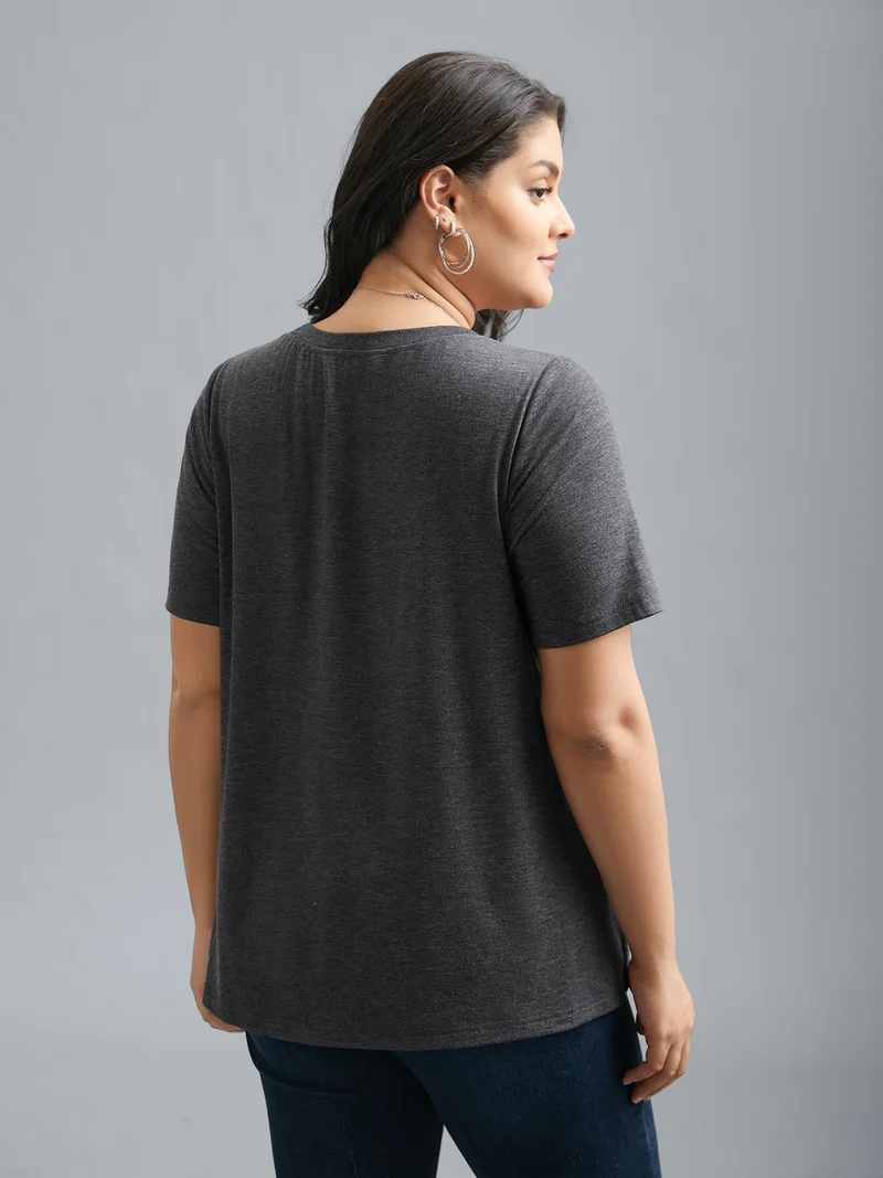 Round Neck Lunar Pattern Slim-Fit T-Shirt