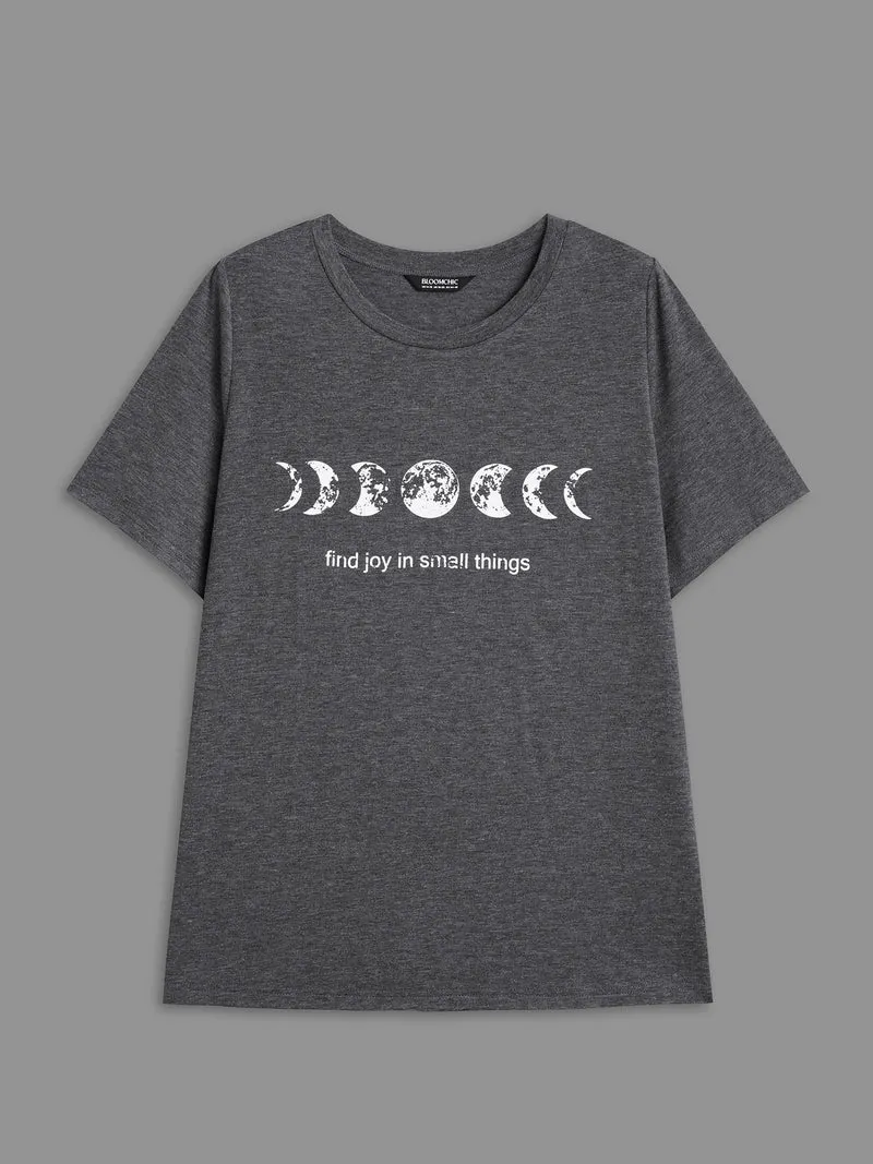 Round Neck Lunar Pattern Slim-Fit T-Shirt