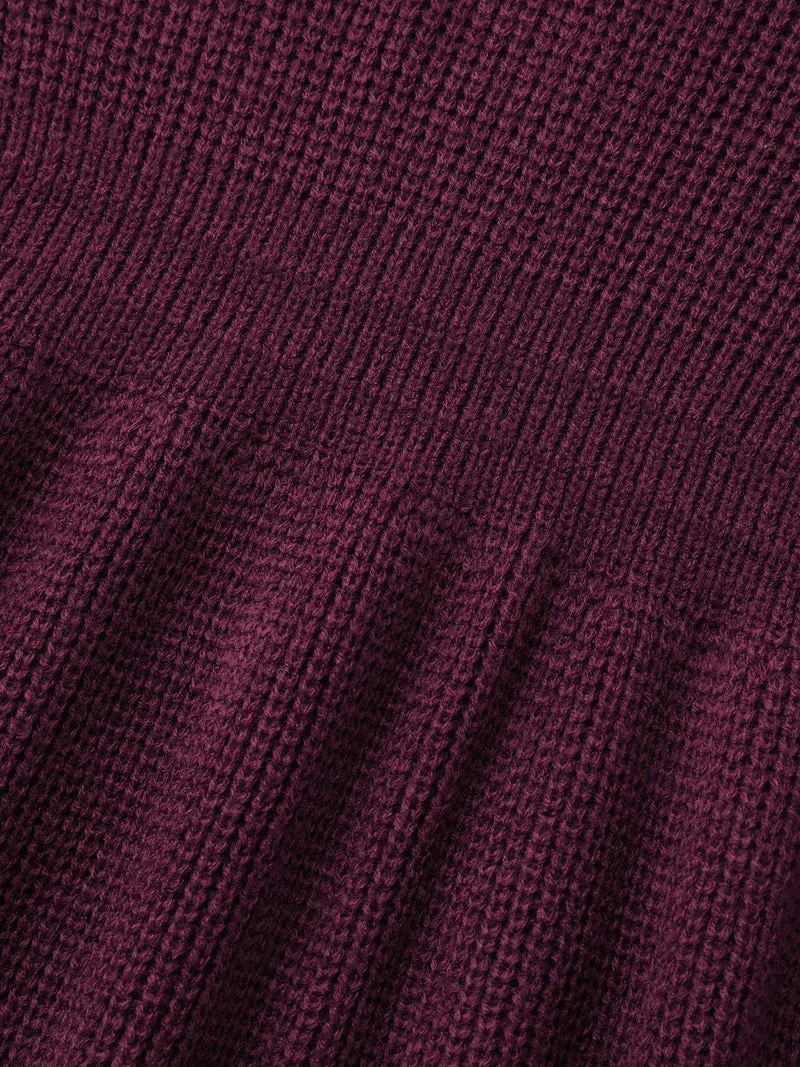 Plain Ribbed Knit Waist Cinched Pullover