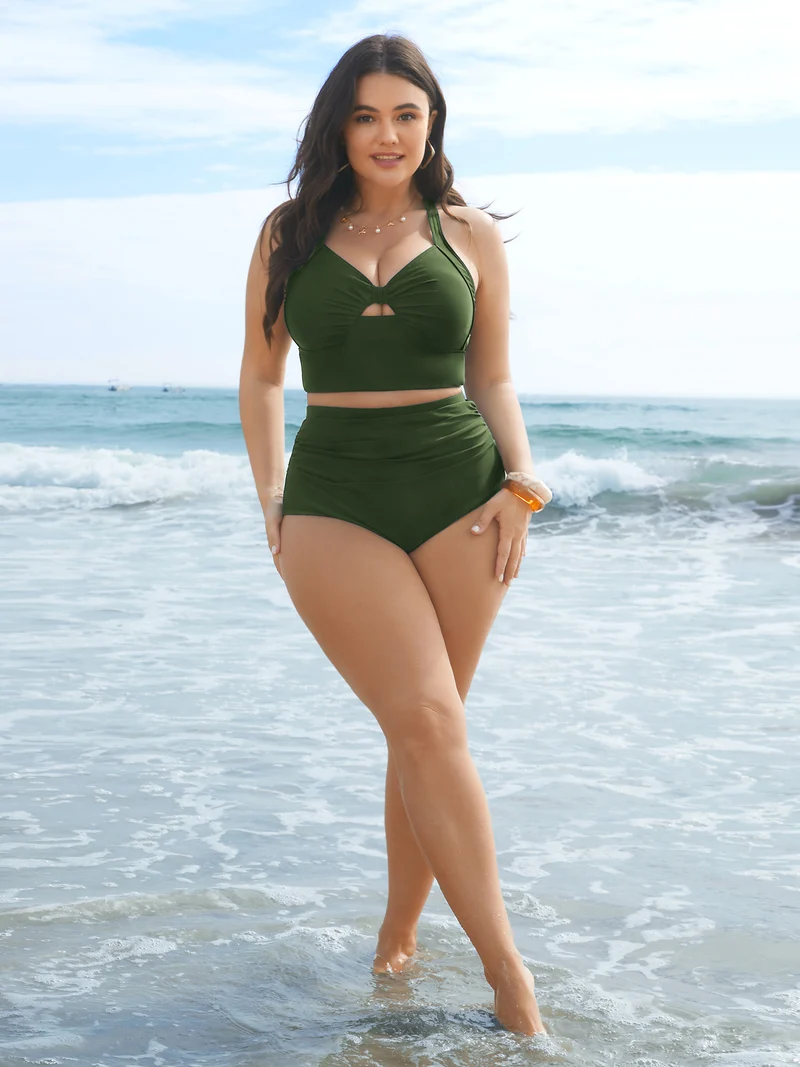 High Rise Ruched Plain Swim Bottoms