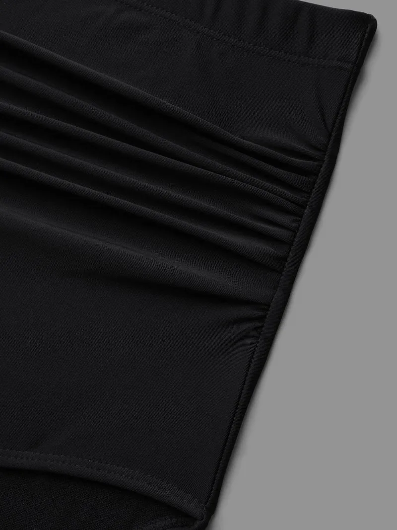 High Rise Ruched Plain Swim Bottoms