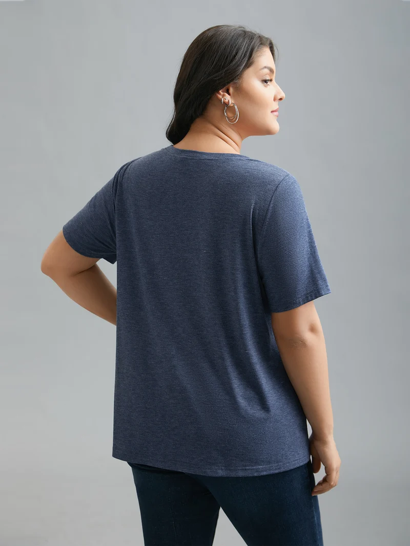 Round Neck Feather Pattern T-Shirt