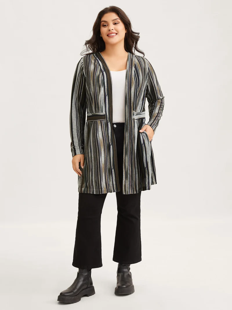 Colored Striped Open Front Waist Defining Jacket
