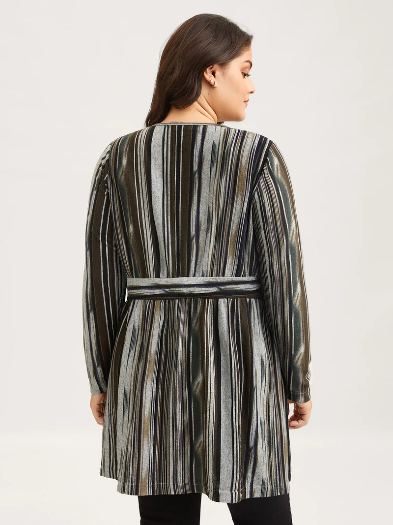 Colored Striped Open Front Waist Defining Jacket