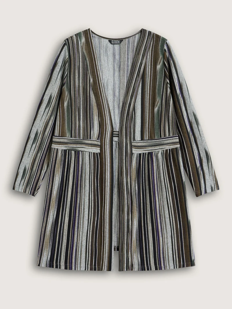 Colored Striped Open Front Waist Defining Jacket