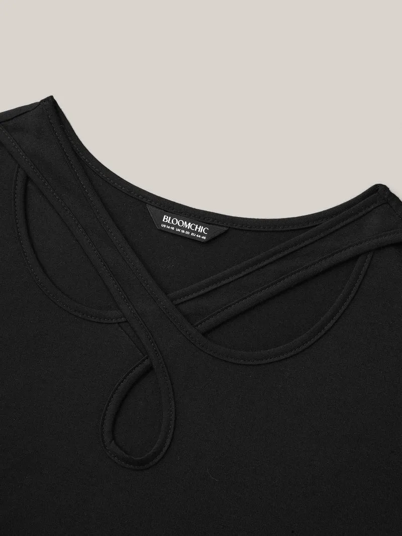 Crossover Keyhole Plain Stretchy T-Shirt