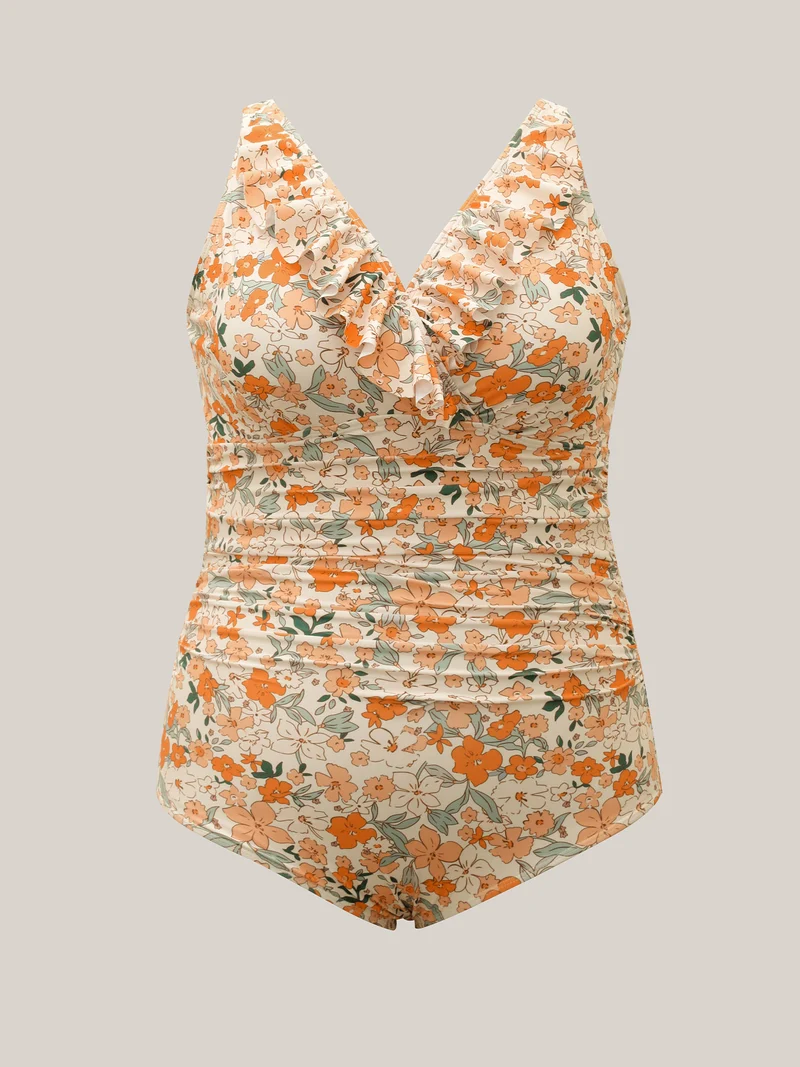 Floral Knotted Mesh One-Piece,Sarong