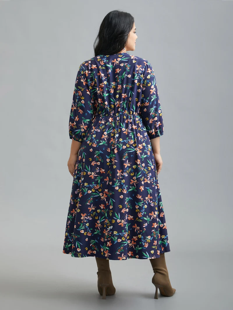 Surplice Neck Floral Print Pocket Dress