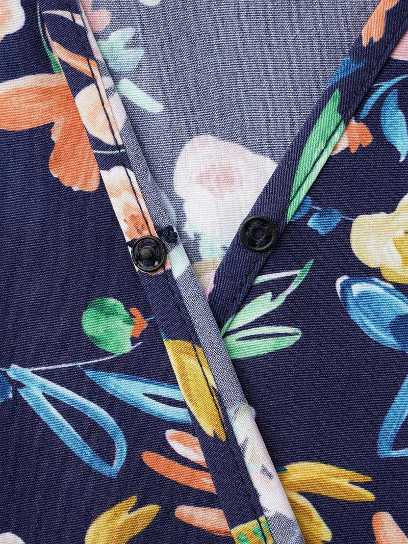 Surplice Neck Floral Print Pocket Dress