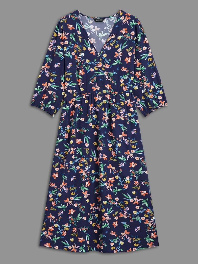 Surplice Neck Floral Print Pocket Dress