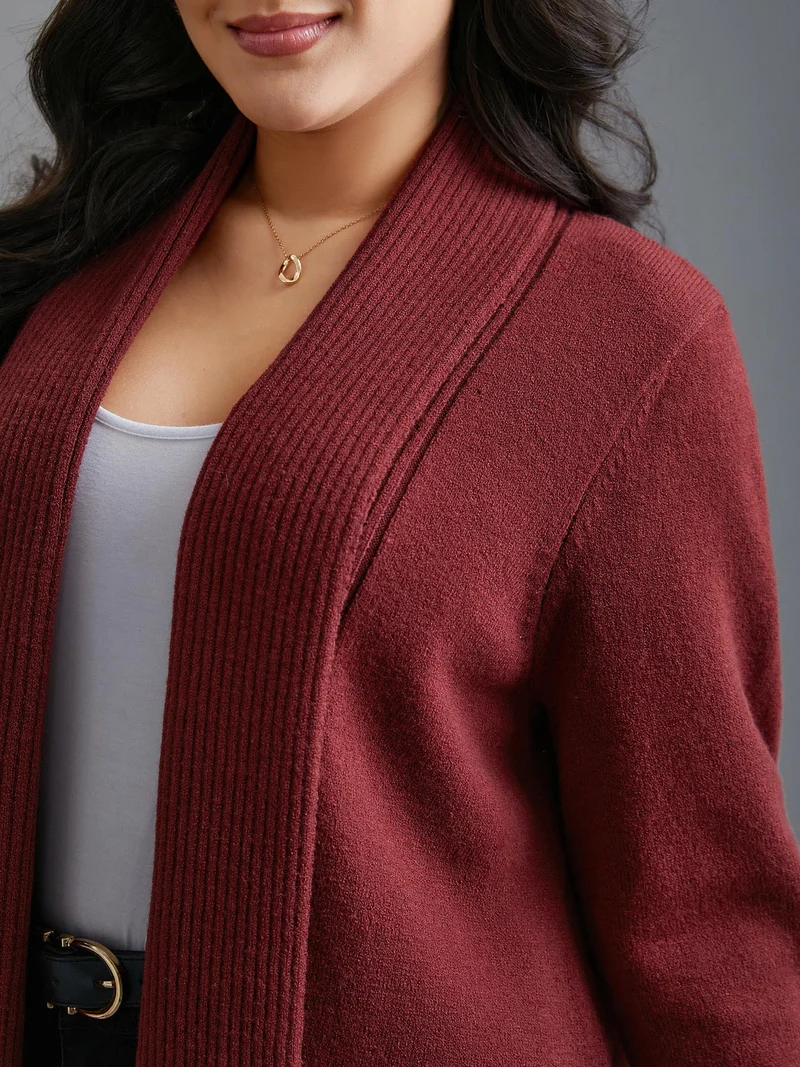 Kimono Collar Texture Knit Ruffle Hem Cardigan