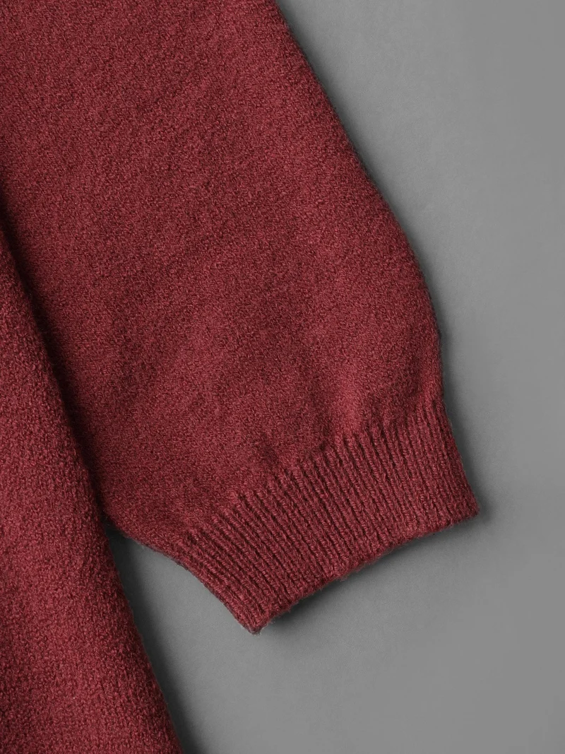 Kimono Collar Texture Knit Ruffle Hem Cardigan