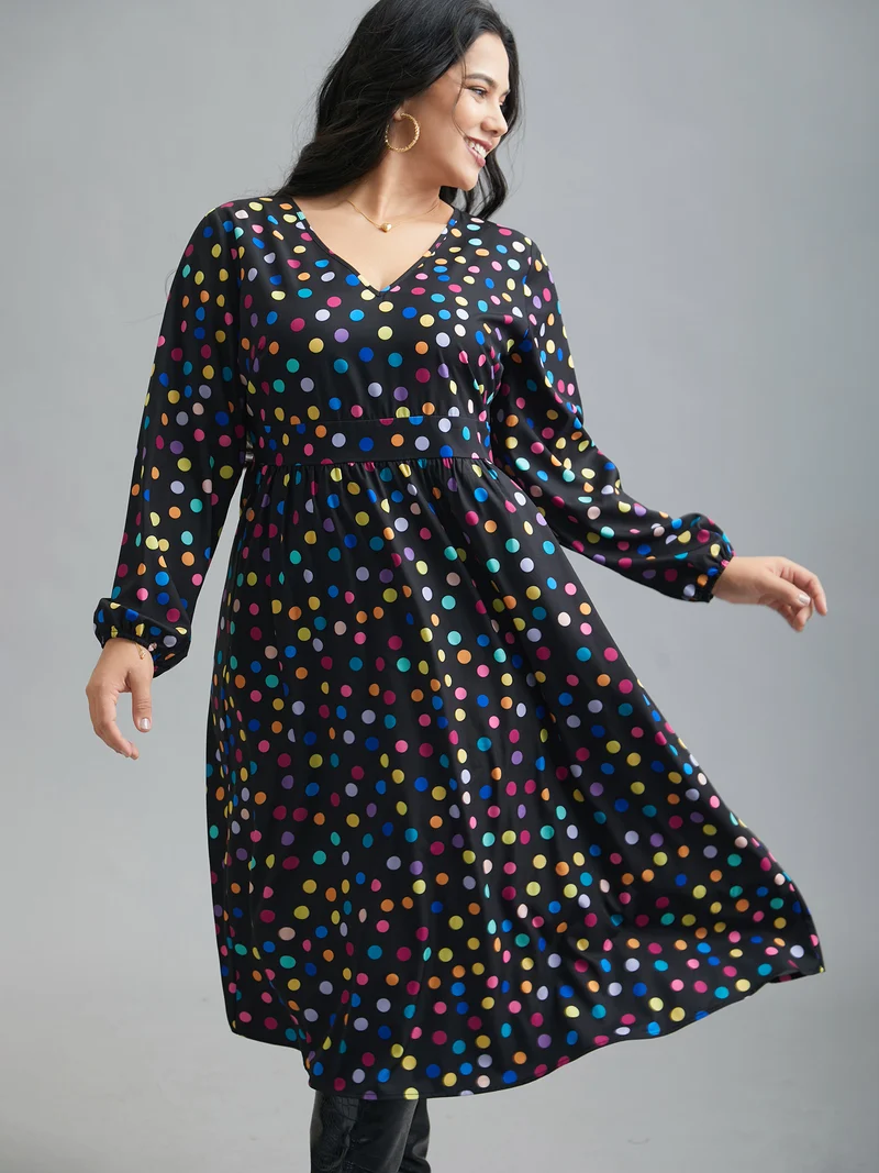 Multi-Color Polka Dot Stretchy-Waist Dress