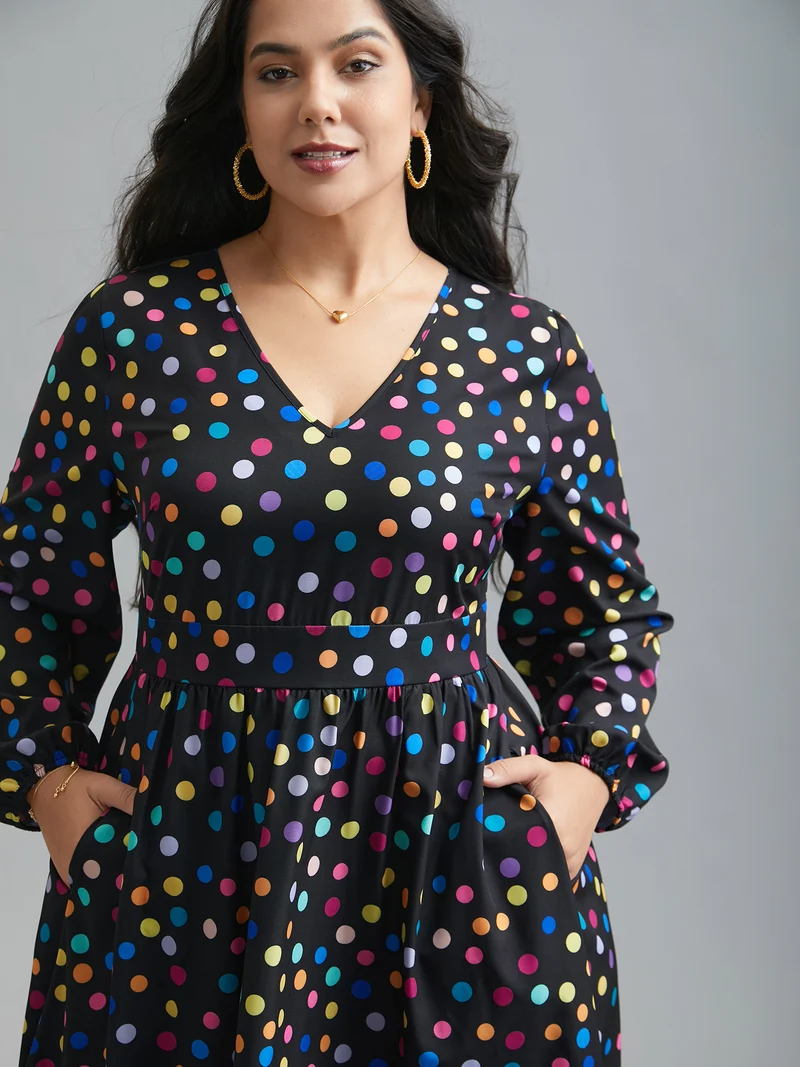 Multi-Color Polka Dot Stretchy-Waist Dress
