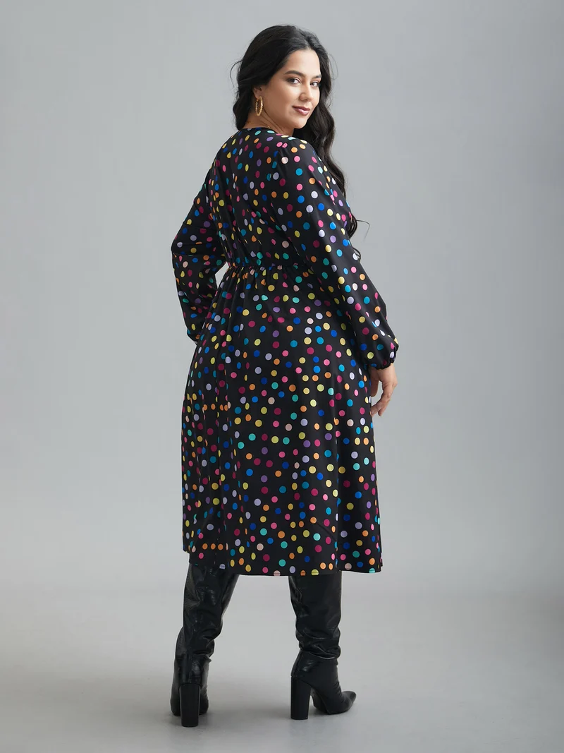 Multi-Color Polka Dot Stretchy-Waist Dress