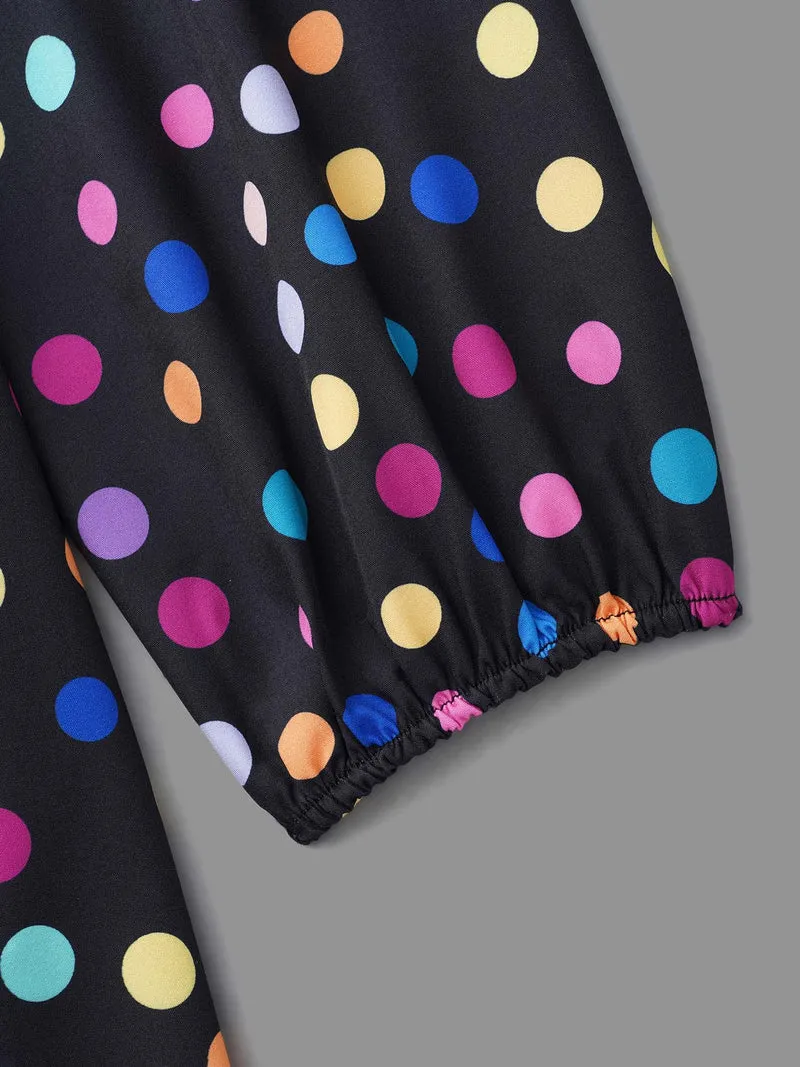 Multi-Color Polka Dot Stretchy-Waist Dress