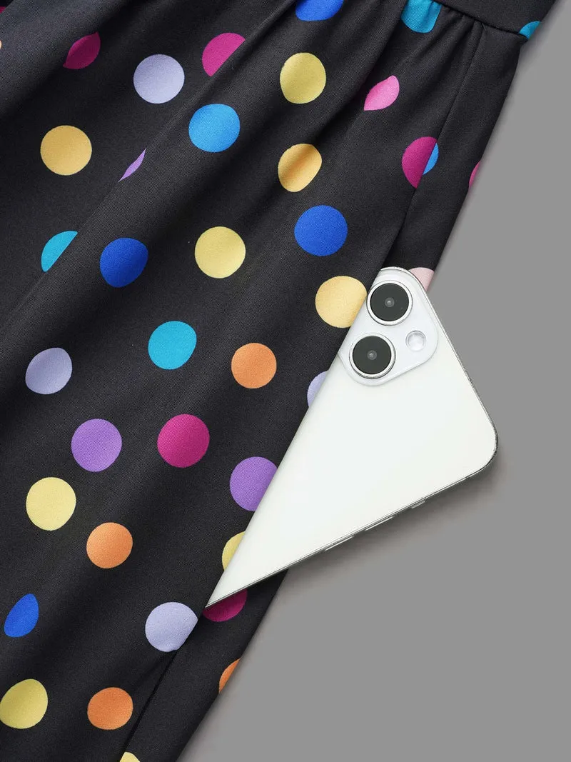 Multi-Color Polka Dot Stretchy-Waist Dress