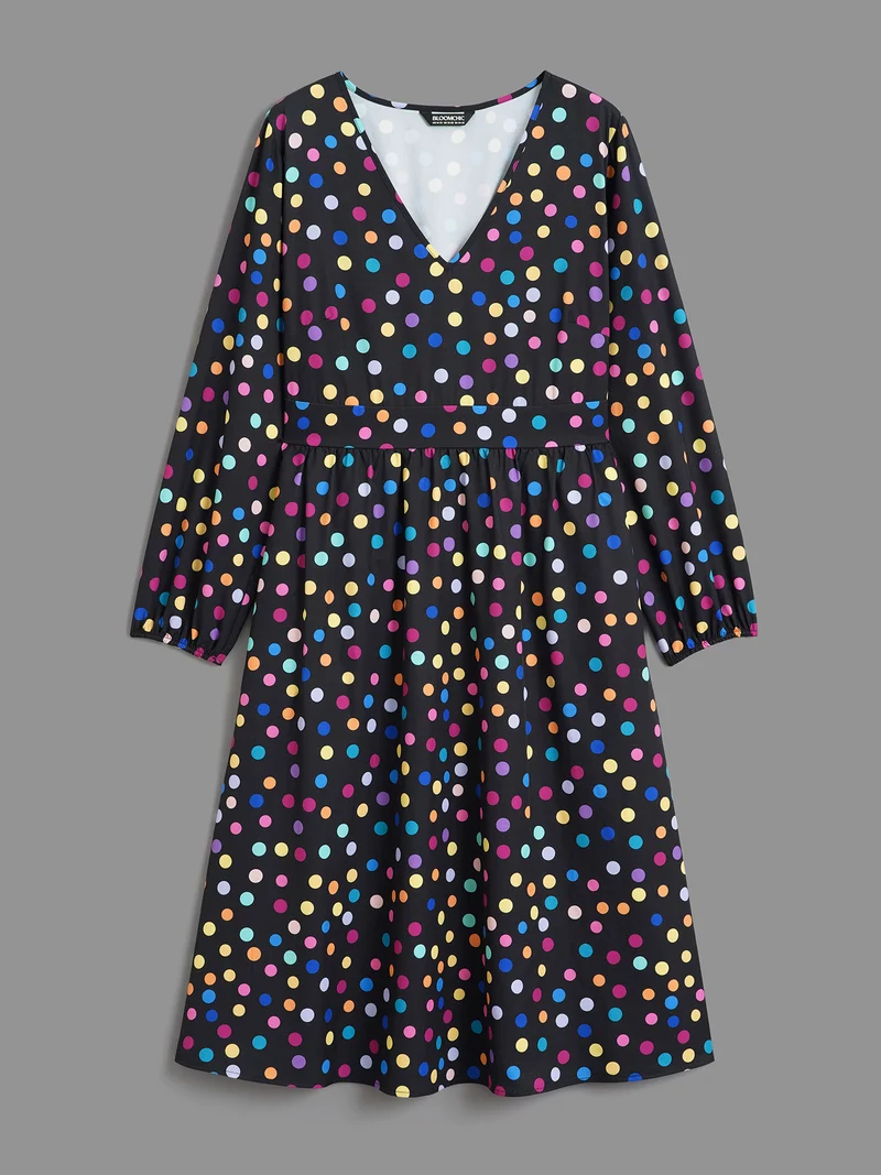 Multi-Color Polka Dot Stretchy-Waist Dress